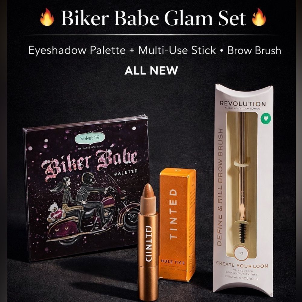 🔥 Biker Babe Glam Set Velvet 59 Palette + LIVE TINTED Huestick + Brow Brush. NE